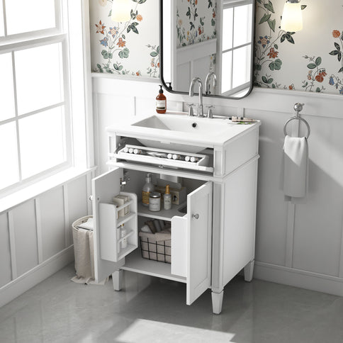 Bathroom Vanity With 2 Doors And Tip Out Drawer, Soft Closing Hinges