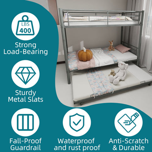 Bunk Bed For Kids, Convertible Frame With Ladders & Guardrail