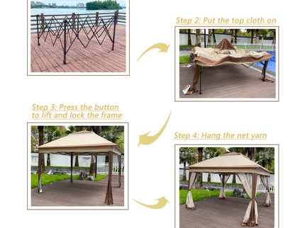 Outdoor Pop Up Gazebo Canopy With 2 Tier Soft Top And Removable Zipper Netting