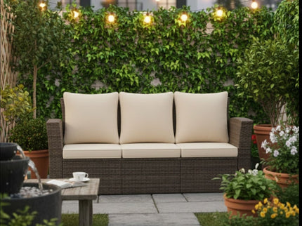 All-Weather Wicker 3 Seat Patio Sofa With Thick Cushions
