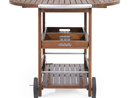 Wood And Aluminum Bar Cart With 2 Shelves - Oak / Silver