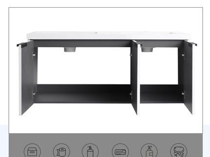 Contemporary Wall Mounted Bathroom Vanity With Resin Double Sink