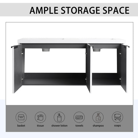 Contemporary Wall Mounted Bathroom Vanity With Resin Double Sink