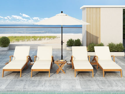 Versatile Chaise Lounge With Wheels Acacia Wood Recliner For Patio - Cream