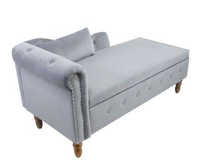 Chaise Lounge Indoor, Lounge Chair For Bedroom With Storage & Pillow, Modern Upholstered Rolled Arm Chase Lounge For Sleeping With Nailhead Trim For Living Room Bedroom Office