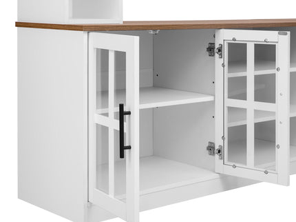 Wall Unit Entertainment Center With Bookshelves For TVs Up To 80", Tempered Glass Doors And Adjustable Shelves