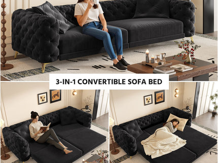 3 In 1 Convertible Sleeper, Deep Seat Pull Out Sofa Bed, Button Tufted