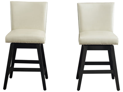 Upholstered Swivel Bar Stools High Back (Set of 2) - Cream White