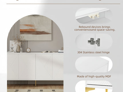 Modern Wood Sideboard Cabinet With Carved Door Panels, Adjustable Shelves, And Sturdy Metal Legs