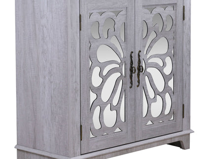 Elegant Sideboard With 2 Acrylic Mirrored Doors, Adjustable Shelf Storage