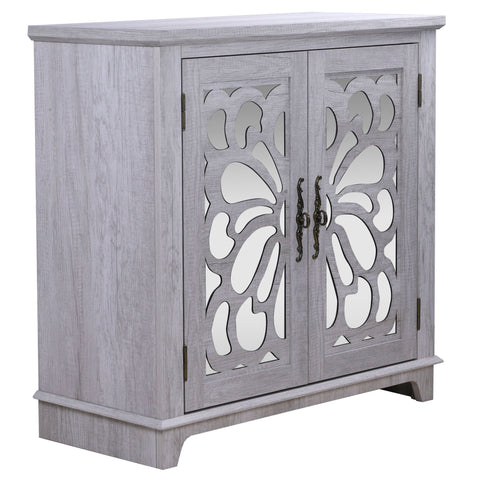 Elegant Sideboard With 2 Acrylic Mirrored Doors, Adjustable Shelf Storage