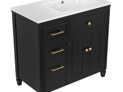 Bathroom Vanity With Sink, 1 Tip Out Drawer, 3 Side Drawers, Adjustable Shelf