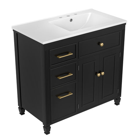 Bathroom Vanity With Sink, 1 Tip Out Drawer, 3 Side Drawers, Adjustable Shelf