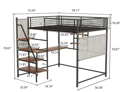 Metal Loft Bed With Built - In Charging Station And LED Light