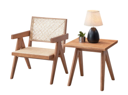Armchair And Matching Square End Table, 2 Piece Living Room Set - Natural