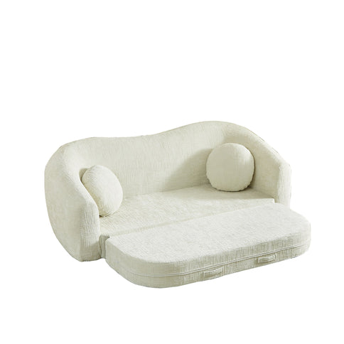 Curved Convertible Sofa, 2 In 1 Frameless Folding Sofa Bed With Pull Out Base And Deep Seat