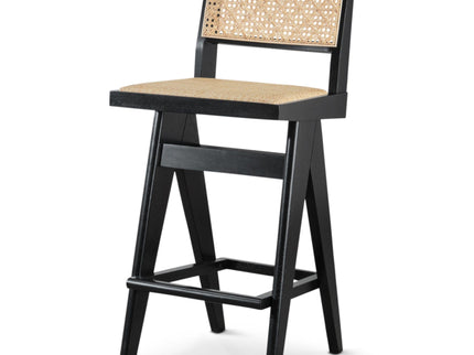 Keira - Bar Stool (Set of 2) - Black / Rattan