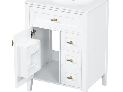 Bathroom Vanity With Sink, 3 Drawers & Cabinet With 2 Tier Door Storage Rack, Soft Close Doors & Drawers