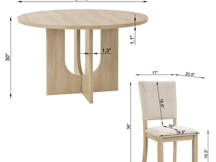 Round Dining Set With 4 Upholstered Dining Chairs