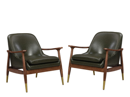 Mid - Century Accent Chair With Cushioned Seat, Brass Tipped Legs