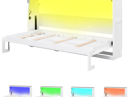 Murphy Bed With LED Light, Foldable Wall Bed Cabinet