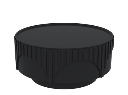 Round Fluted Drum Coffee Table With Sturdy Base For Living Room