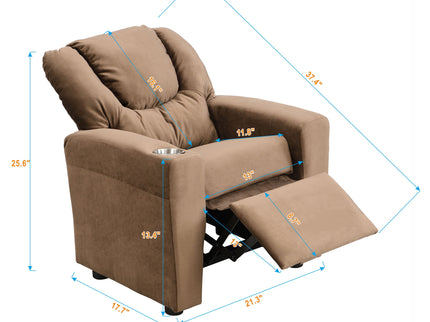 Kids Recliner Chair, Kids Upholstered Couch With Two Cup Holder, Footrest, Backrest, Toddlers Recliner With Headrest And Footrest - Black