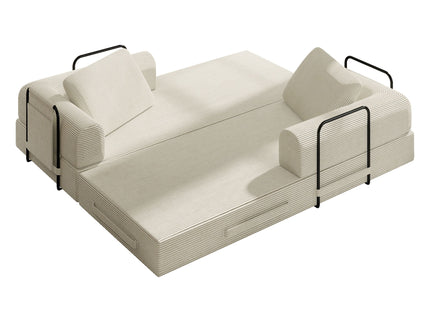 Convertible Sleeper Sofa Bed With Cylindrical Pillow, Fixed Shape Frame