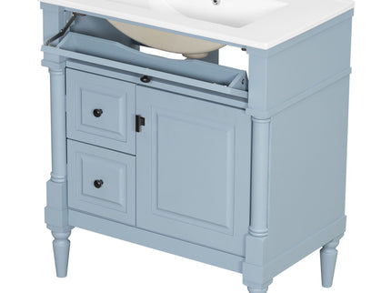 Modern Bathroom Vanity With Sink, Freestanding Cabinet With Flip Drawer & Adjustable Shelf