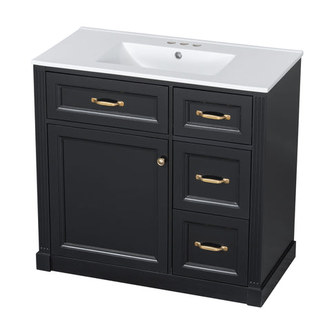 Modern Bathroom Vanity With Sink, 4 Drawers, Soft-Close Door, Adjustable Shelf