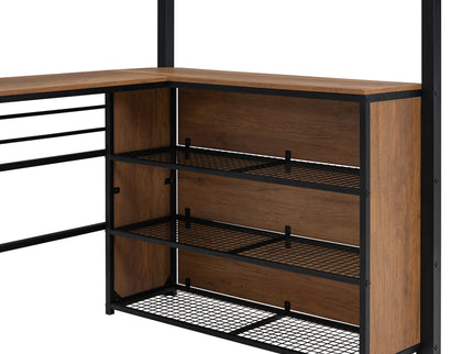 Loft Bed & 3 Layers Of Shelves And L-Shaped Desk