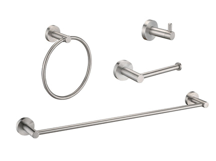 Bathroom Set 4 Pack With Towel Bar Racks, Toilet Paper Holder, Ring, Hook, Stainless Steel - Brushed Nickel