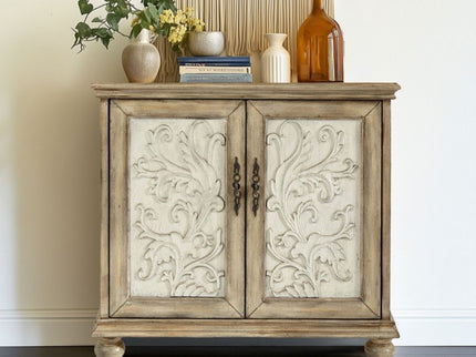 Driscoll - 2 Door Cabinet With Floral Design - Reclaimed Natural