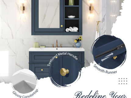 Bathroom Vanity With Medicine Cabinet, Royal Mirror Cabinet, Modern Bathroom Storage Cabinet With 2 Soft Closing Doors And 4 Drawers