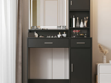 Vanity Desk With Mirror And LED Light Strip, Dressing Table With Large Drawer, 3 Level Storage Dresser & 3 Lighting Modes Adjustable Brightness, Suitable For Bedroom