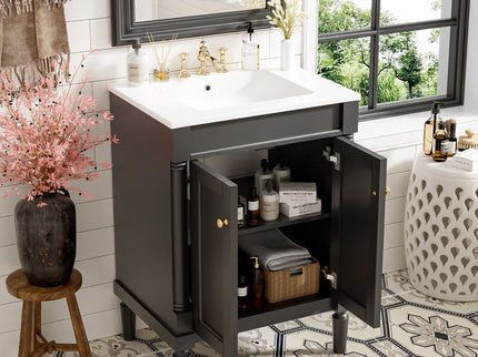 Bathroom Vanity With Top Sink, 2 Tier Storage Cabinet