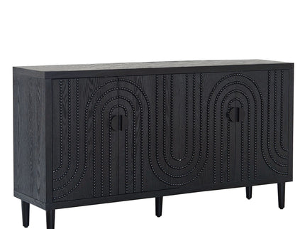 Modern Sideboard Cabinet With Decorative Nailhead Accents, Stylish Storage Solution For Dining, Living Rooms - Black