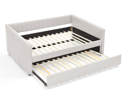 Upholstered Daybed With Trundle With Vertical Stripes