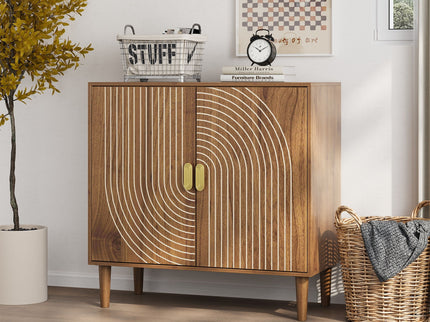 Buffet Cabinet With Line Groove Design, Sideboard Buffet Cabinet With Storage, Multifunctional Accent Cabinet For Living Room, Entryway, Hallway, Office, Kitchen - Brown