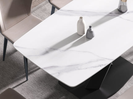 63" Modern Artificial Stone Dining Table, 6 People - White / Black