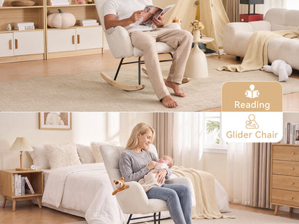 Teddy Fabric Rocking Gilder Nursery Chair For Living Room Indoor - Ivory