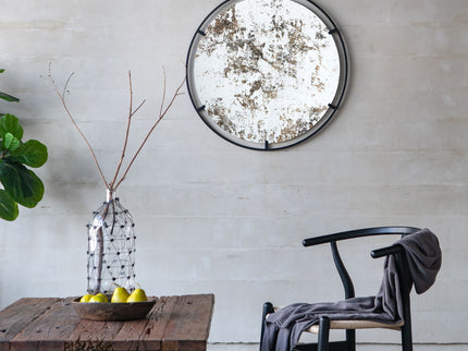 Theodor - Mirror With Industrial Design Round Mirror With Metal Frame For Wall Decor & Entryway Console Lean Against Wall - Black