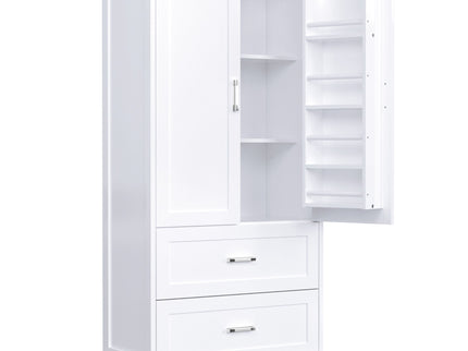 Tall Bathroom Storage Cabinet With 2 Doors And Drawers, Adjustable Shelf