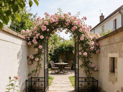 Metal Garden Arch With Two Plant Stands Wide High Climbing Plants Support Rose Arch Outdoor - Black