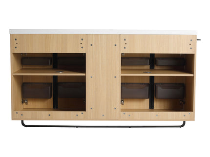 58" Freestanding Bathroom Cabinet With 4 Soft Close Doors & 3 Open Racks (Vanity Only, No Sink) - Oak