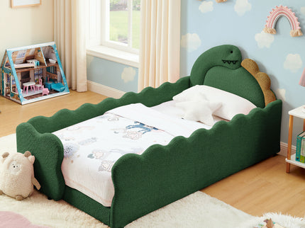 Cute Dinosaur Shaped Bed With Safety Guardrail, Toddler Frame