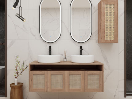 Bathroom Vanity With Art Sink And Side Cabinet, Float Mounting Design