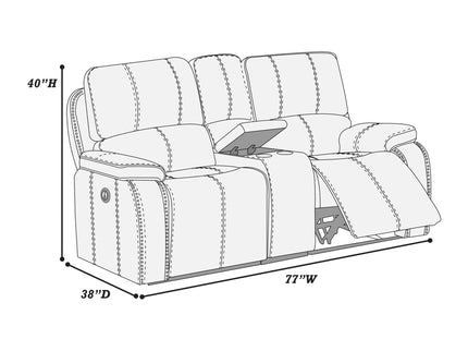 Power Reclining Loveseat With USB Port Leather Upholstered, Built In Cup Holder - Chocolate