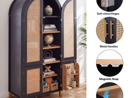 Tall Arched Cabinet With Rattan Doors & Adjustable Shelves