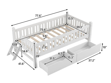 Platform Bed With Guardrail And 2 Drawers